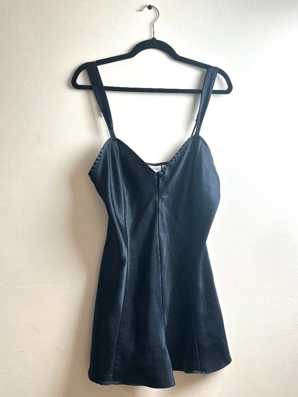 Vintage 90s Vanity Fair Black Satin Teddy Slip Dress Women’s L Lingerie